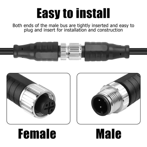 M12 3 Pin Connector Cable 1 Male 1 Female Aviation Sensor Wiring Cable 25cm 0.8ft Outdoor IP67 Waterproof Circular Connector