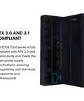 EDGE1000W Fully Modular Low Noise ATX Power Supply With USB Fan Hub showing ATX 3.1 compliance ports and connections