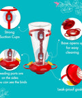 Window Hummingbird Feeder With Side Ports For Clear Viewing Big 20 Oz Nectar Capacity Durable Plastic Easy Clean And Refill Strong Suction Cups Outdoor Window Bird Feeder For Kids And Pets, showing suction cups, feeding ports, and opening base.