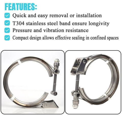 3 Inch Exhaust V Band Clamp No Fuss With Quick Release Stainless Steel 304 Easy On Off Flange Kit Connector image