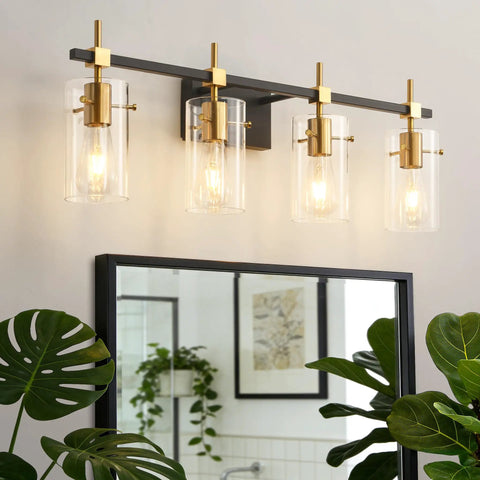 Farmhouse Brass Bathroom Vanity Lights Over Mirror Vintage Wall Sconce Fixtures With Glass Shade Four Light Fixtures