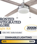 Memphis 52 Inch Contemporary Indoor LED Ceiling Fan with Light Pull Chain in pewter, featuring reversible blades and frosted globe.