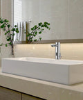 Automatic No Touch Bathroom Sink Faucet With Motion Sensor And Infrared Technology in elegant bathroom setting.