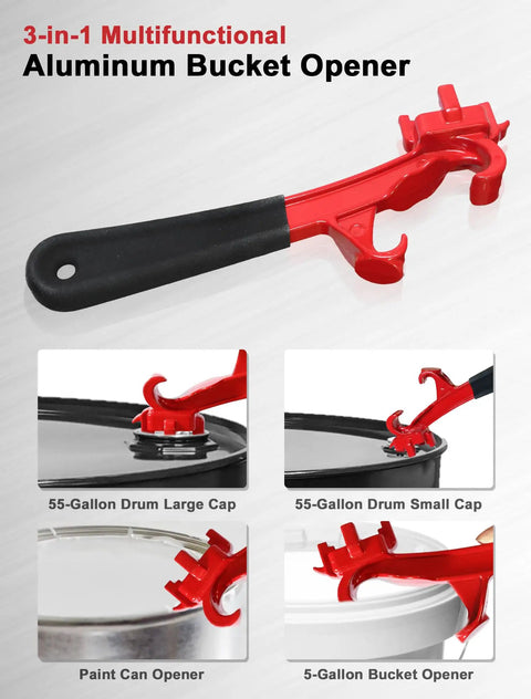 Ultimate 3 In 1 Bung Wrench And Bucket Opener Tool For Tough Aluminum Drum Lids Fits 5 To 55 Gallon Paint Cans Pails with Rubber Grip