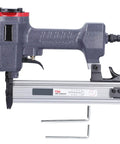 Built Tough Pneumatic Brad Nailer With Low Air Consumption For Diy Woodworking Rust Resistant Magazine and Tail Switch, side view