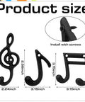 Fresh Black Cast Iron Musical Note Wall Hooks Set Of Three Decorative Coat Rack With Mounting Screws, sizes shown in image.