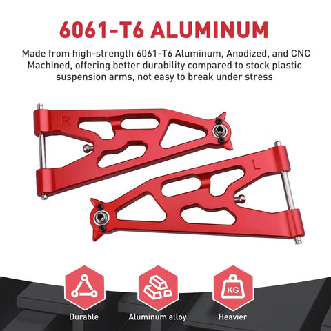 Beefy 6061-T6 Aluminum Front Lower Suspension Arms Set for 1/10 Losi Baja Rey Desert Truck Upgrade Parts LOS234004 Red