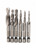 Six Piece Drill And Tap Bit Combo Set HSS High Speed Steel With 1 Quarter Inch Hex Shank For Quick Drilling And Tapping In Mounting Holes