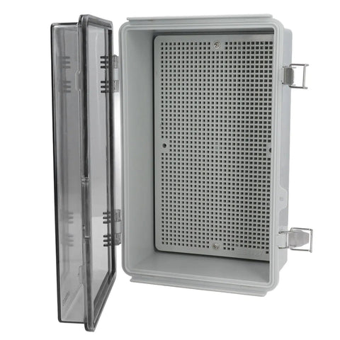 Big Abs Plastic Electrical Junction Box 175x275x110mm Waterproof Ip67 Enclosure showing open lid and grid interior.