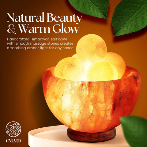 Cozy Himalayan Salt Lamp Bowl With Six Massage Balls, Dimmable Pink Rock Salt Light For Bedroom, Office Desk And Meditation Room
