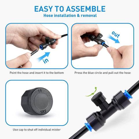 Instructions for installing 32 Foot Outdoor Misting Kit With Rustproof Nozzles Preassembled Seven Head Mister System adapter