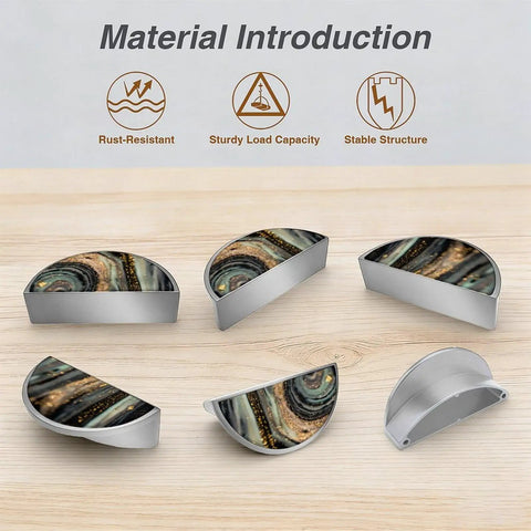 Super Stylish Two Pack Galaxy Swirl Fluid Art Gold Dust Cabinet Pulls with marble agate look, brushed nickel handles, three inch