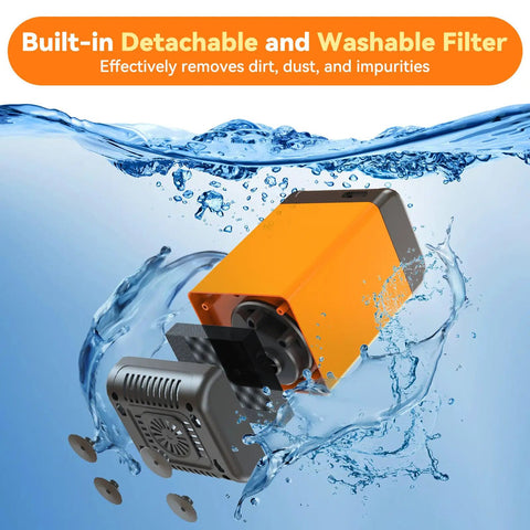 Portable Camping Shower Kit With 7800mAh Battery, Built In Heater, IPX8 Waterproof, nine-in-one filter submerged in water