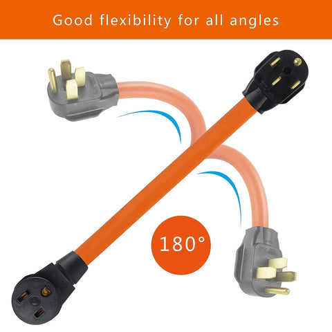 Beefy Heavy Duty Welder Adapter Cord 50 Amp NEMA 14-50P To 6-50R 1.5ft SJTW 6AWG 3C Cable UL Certified Orange flexed