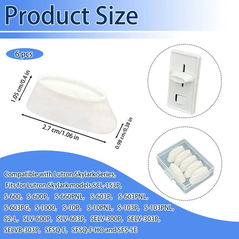 Product size details with Six Pack Dimmer Switch Knobs Replacement Kit For Ceiling Lights And Wall Dimmers PETG Split Slider.