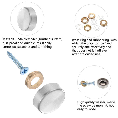 20 Pieces Stainless Steel Screw Cover Caps 0.63 Inch Diameter 16mm Mirror Finish Decorative Screws With Caps Silver Chrome details
