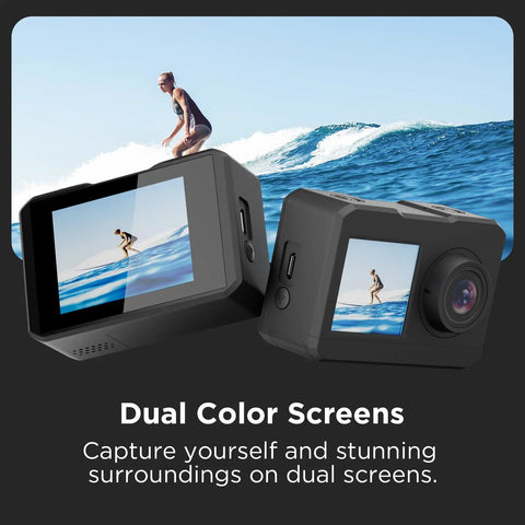 Dope 4K Action Camera With Dual Screen And Stabilization Two 12MP Photos 30m Waterproof Underwater 170 Degree Ultra Wide WiFi
