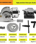 Heavy Duty Dividing Head With Precision Indexing Plates, Made For Vertical And Horizontal Milling Machines, Features a three-jaw chuck and tailstock.