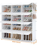 48 Pair Shoe Storage Cabinet With 3 By 8 Tier Space Saving Shoe Organizer For Closet Hallway Living Room Bedroom And Garage Tall 49 Inch Shoe Cabinet To Hold Family Shoes And More, showing various shoes stored in a white cabinet with doors open.
