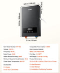 8KW Tankless Electric Water Heater 240V Instant Hot Water System NoFuss Wall Mount showing dimensions and features.