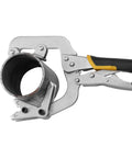 10 Inch Locking Pipe Clamp With Swivel V Pads For Welding And Repair, One-Hand Lock, Ergonomic Soft Rubber Handles, Adjustable Jaw