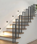 Tough As Nails Vertical U Shaped Stair Handrail With Slick Matte Black Finish Forged From Heavy Duty Square Iron Built To Last For Indoor Outdoor Porch Deck on modern stairs.