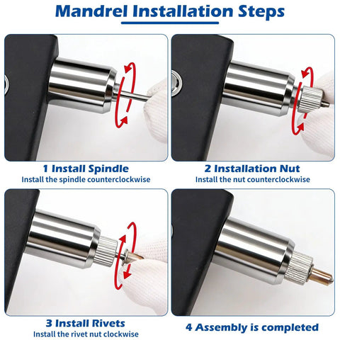 Mandrel installation steps for Rivet Nut Tool Kit 430 PCS Metric Rivnuts M3 M4 M5 M6 M8 With Rivet Nut Gun Weatherproof Carbon Steel