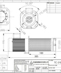 CNC lathe coolant pump; technical drawing shows front and side views, 1/2 HP, 180 mm immersion, NPT 1-inch thread.