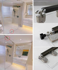 Quiet Sliding Door Track Kit With Silent Rollers For Glass Closet Barn Pocket Doors Ceiling Mounted Aluminum Rail Pro Grade Build Adjustable Length From Three Point Three To Twenty One Point Seven Feet showing front and detail view of installation.