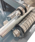 Heavy Duty Pneumatic Pipe Cutter for 0.78 to 3.94 inch round and square metal tubes, showing metal rollers and setup details.