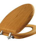 Natural Oak Veneer Toilet Seat With Chrome Hinges Elongated Fit Durable Wood Look Ideal For Quick Bathroom Upgrades Adds Warmth