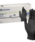 Built Tough Black Nitrile Exam Gloves 5.1 Mil Heavy Duty Powder Free Disposable With Workhorse Textured Grip For Auto Detail Food Service And Industrial Shop Work Medium Box Of 100 with hand and box showing