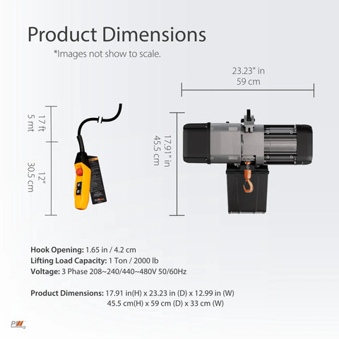 1 Ton Electric Chain Hoist Heavy Duty H4 Dual Voltage 208 To 480 Volt 3 Phase 13 Ft Lift G100 Nickel Chain