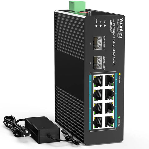Industrial 10 Port PoE Switch With Eight PoE Ports 240W Total Power And 120W Adapter Included Two Gigabit Uplinks Two SFP Ports