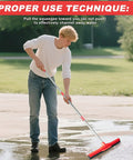 Person using Floor Squeegee Scrubber With Adjustable Detachable Stainless Steel Handle Workhorse Heavy Duty Household Broom on wet surface