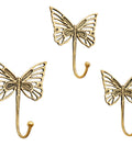 Solid Brass Butterfly Wall Hooks With 33 Lb Capacity, Vintage Gold Finish, Handcrafted Heavy Duty Coat And Backpack Hangers For Kids Room, Pack Of 3