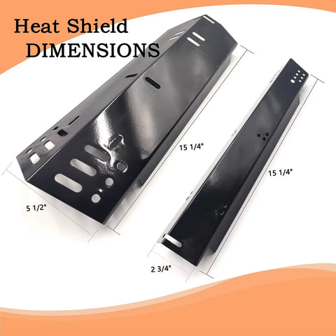 Five Pack Heat Plate Replacement Kit For 3, 4 And 5 Burner Grills with dimensions shown for heat tent shield and burner plate.