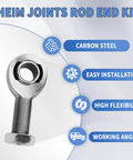 Beefy Seven Eighths Inch 14 Thread Heim Joint Rod End Kit With Left And Right Hand Threads, Jam Nuts, Chromoly XMR14 And XML14, Two Inch Engagement, Zinc Plated For Rust Resistance And Strong Steering Linkage, carbon steel rod end
