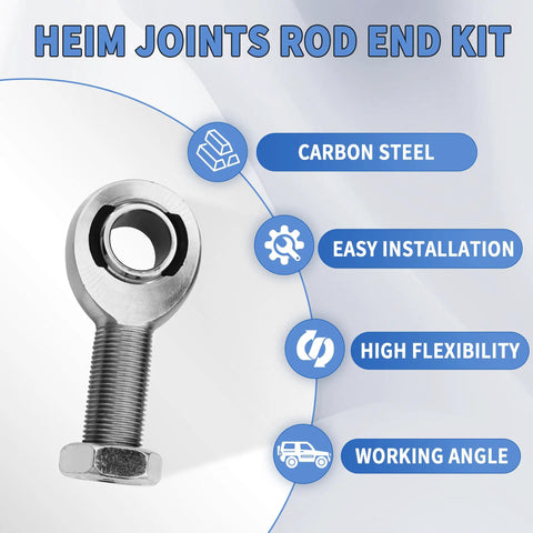 Beefy Seven Eighths Inch 14 Thread Heim Joint Rod End Kit With Left And Right Hand Threads, Jam Nuts, Chromoly XMR14 And XML14, Two Inch Engagement, Zinc Plated For Rust Resistance And Strong Steering Linkage, carbon steel rod end
