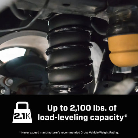 Heavy Duty Air Spring Kit For Ram 1500 2019 Through 2024 With Load Leveling Up To 2100 Lbs And 5 To 50 PSI Adjustable visible installed
