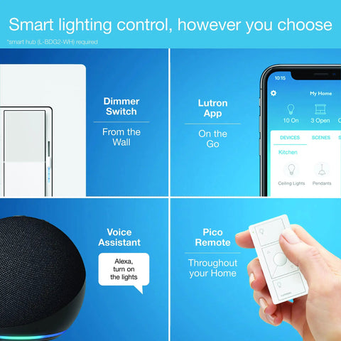 Caseta Smart Dimmer Switch For LED Lights 150W Single Pole Or 3 Way No Neutral White 2 Pack with app and voice assistant