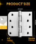 Rock Solid 304 Stainless Steel Door Hinges 4 By 4 Inches Heavy Duty Ball Bearing Non Removable Pin Square And 5 8 Radius Corners close-up of size and details.