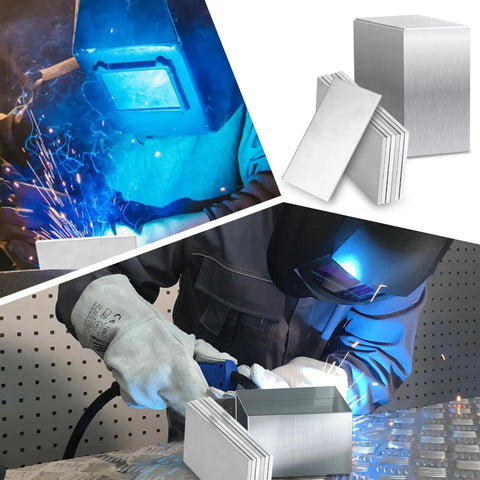 Welder using Aluminum Welding Practice Kit 25 Pcs One Eighth Inch Thick 2 by 4 Inch Welding Coupons in workshop
