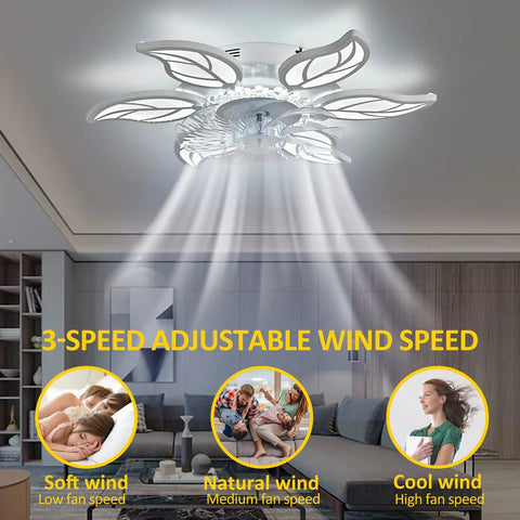 24.5 Inch Dope Modern Ceiling Fan With Lights Remote Control 6 Speed 3 Color Dimmable Silent Fandelier in living room