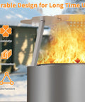 Heat Deflector For Yukon 27 Inch Stove Premium 304 Stainless Steel Heat Diffuser with flames and handle visible.