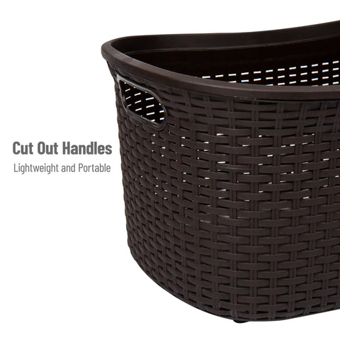 Close-up of 40L Laundry Basket Set Of 2 With Wicker Look Lightweight Plastic Hamper For Clothes Grab And Go Easy Carry showing cut-out handles