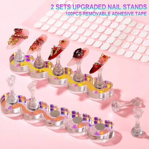 Pro Grade Magnetic Nail Stand For Press Ons With Thick Base And Taller Pegs Anti Tip Acrylic Nail Holder With Reusable Adhesive Tape