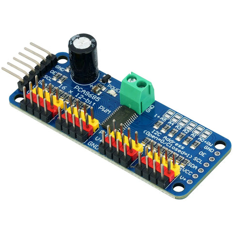 2-Pack PCA9685 16-Channel PWM Servo Driver Module for Arduino Robots, I2C Control, board showing pin layout and components