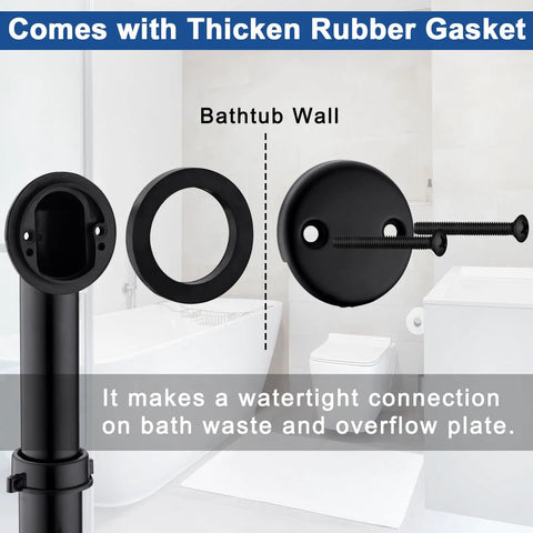 Tip-Toe Tub Drain Kit In Matte Black With Solid Brass Build, No-Fuss Basket Strainer, And Two-Hole Overflow Faceplate shown in bathroom