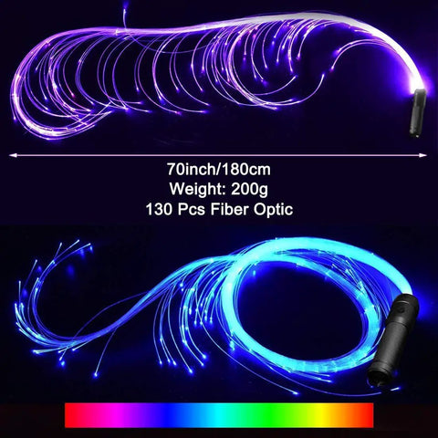 LED Fiber Optic Whip With 10 Color Modes And 360 Degree Swivel Ultimate Rave Party Light Show Prop 70 inch length glowing purple